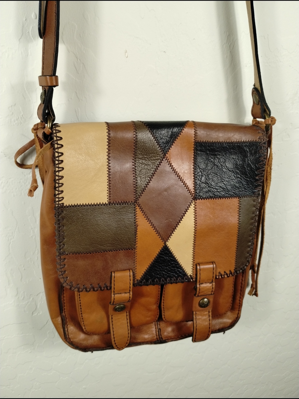 Patricia Nash Patchwork Leather Crossbody Bag - Brown/Tan/Black